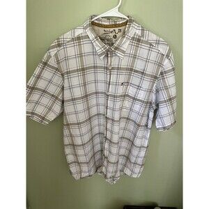 QuikSilver Men's Casual Plaid Button Down Shirt White/Tan Size Large
